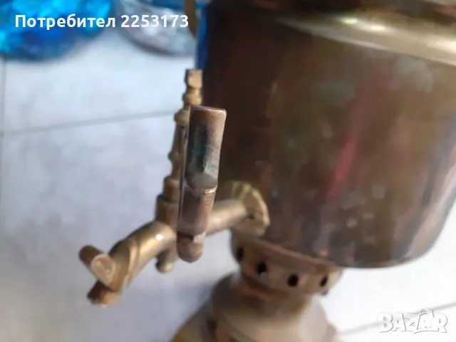 Стар месингов самовар с чайник горе, снимка 5 - Колекции - 48703506