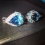 Сребърни 925 Обеци с Родиево покритие и Натурални London Blue Топази и Циркони!!!, снимка 6