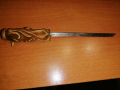 стар уникален нож за писма кортик с резба и кания и полускъпоценни камъни, снимка 2