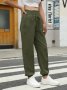 Ежедневни дамски панталони с тъкани ластични връзки с висока талия, 3цвята - 023, снимка 2