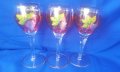 Красиви чаши калиево стъкло за вино, златен кант, гравюра, рисунка 3 бр