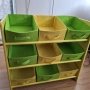 Органайзер за играчки за деца, модел Сафари, дървен, 9 текстилни кутии, жълт/зелен 65x60x30см, снимка 1