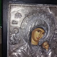 Гръцка сребърна икона проба 950 . Богородица с Младенеца.Стара и автентична. , снимка 5 - Икони - 42238656