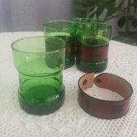 Английски зелени чаши за виски с кожа Англия, снимка 6 - Чаши - 41904472