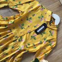 Елегантна дълга дамска риза с флорални мотиви цветя жълта разкроена с дълъг ръкав размер S - S/M , снимка 6 - Ризи - 40689802