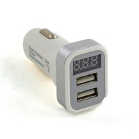 Бяло USB зарядно за запалка с 2 порта + волтметър , 12-24V , снимка 1 - Аксесоари и консумативи - 35671924