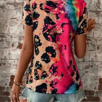 Дамска тениска с кръгло деколте и къс ръкав с леопардов принт, 4цвята , снимка 17 - Тениски - 41497389