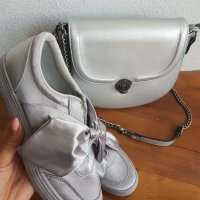 Дамски обувки сиви с панделка, снимка 1 - Дамски ежедневни обувки - 39335081