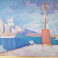 Репродукция пейзаж Пристанището на Каламата, 1911 г. на Богород Константин, снимка 4 - Картини - 42311917