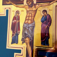 Икона Разпятие Христово - Цар на славата, репродукция с рамка и стъкло, снимка 4 - Икони - 36313833