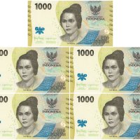 ❤️ ⭐ Индонезия 2022 1000 рупии 5 броя UNC нови ⭐ ❤️, снимка 1 - Нумизматика и бонистика - 44216054