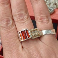 Сребърен пръстен с багети от Гранат и Цитрин / Антика / проба 925 и Житен клас , снимка 6 - Пръстени - 23991114