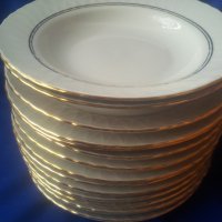 Порцеланови чинии на Изида, 8 бр за супа и 8 бр за основно, златни кантове, снимка 2 - Чинии - 41459623