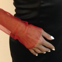 Дълги ръкавици без пръсти ръкави от фин червен тюл 8516-R, снимка 2 - Ръкавици - 44303617