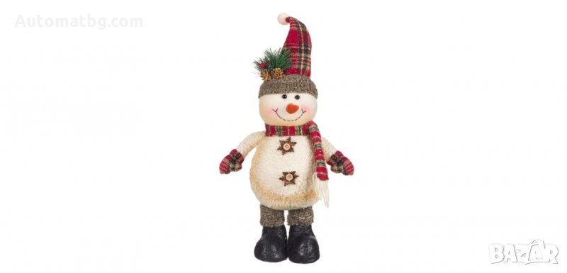 Коледна декоративна фигура, Снежен човек с Екрю костюм, Карирана шапка, Automat, 40см , снимка 1