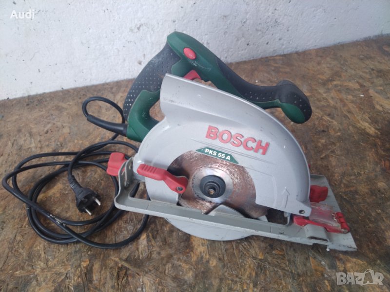 Ръчен цуркуляр на BOSCH PKS 55 A Мощност 1200W  5.6А   5600 об.мин.  Комплект с режещ диск Ф 160mm Д, снимка 1