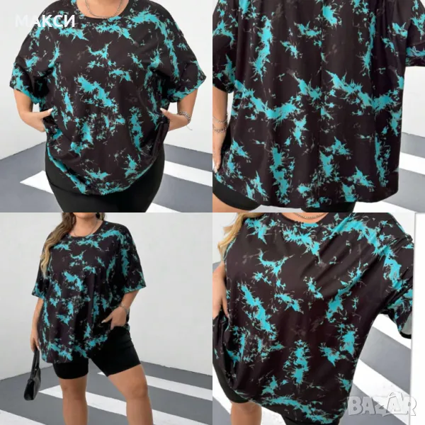 Макси еластична тениска в модерен десен , снимка 1