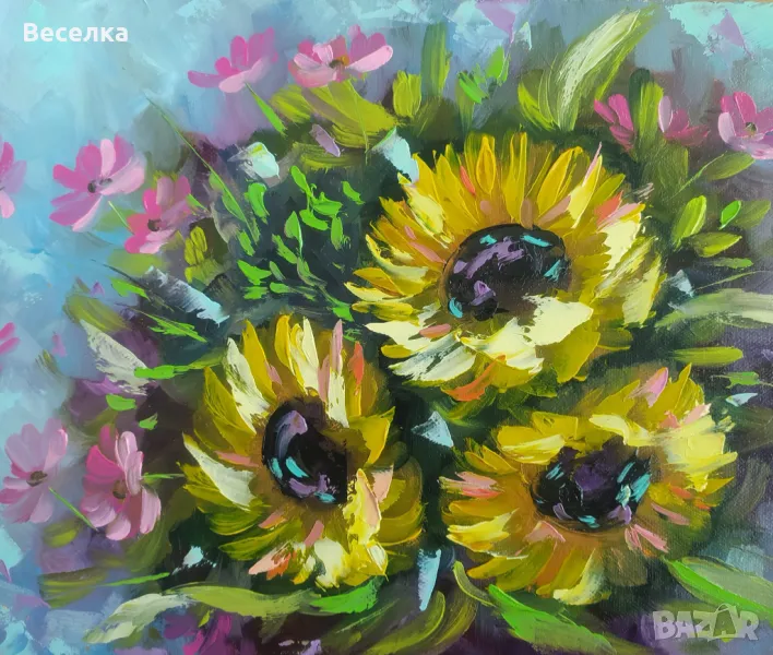 Рисувана картина Слънчогледи, маслени бои, снимка 1