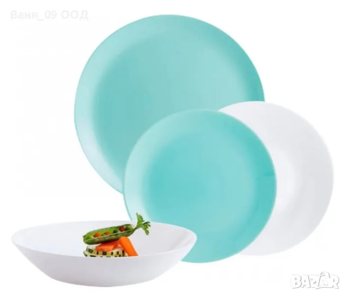 Сервиз за хранене в тюркоаз и бяло , снимка 1