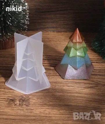 3D Елха на етажи силиконов молд форма фондан шоколад смола гипс свещ декор, снимка 1