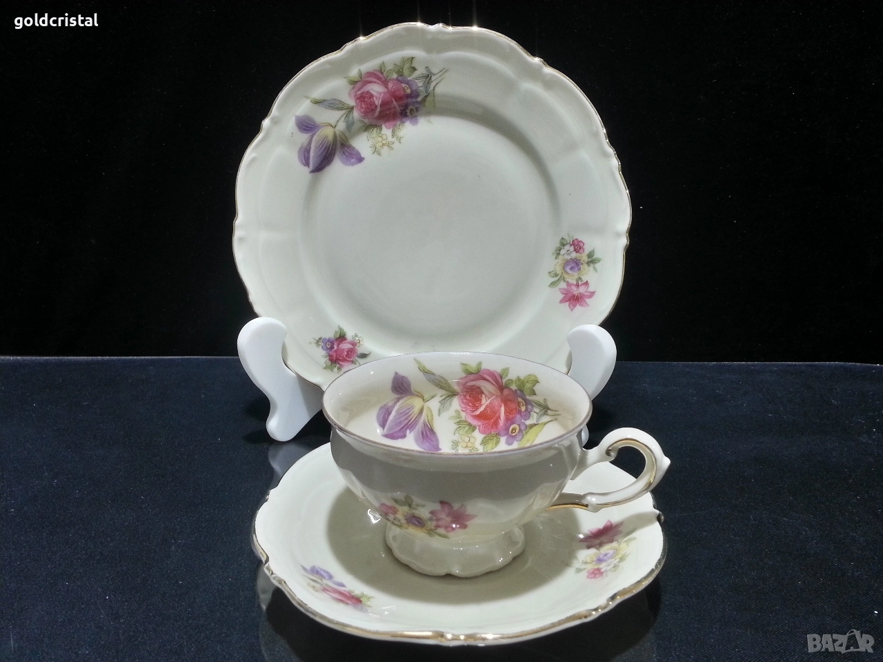 старинен немски порцелан чаша са кафе с чинийки , снимка 1