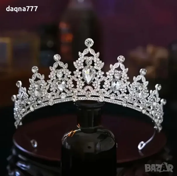 1бр. Висококачествена сплав Тиара Булчинска корона от планински кристал, Блестяща, Принцеса Кралица, снимка 1