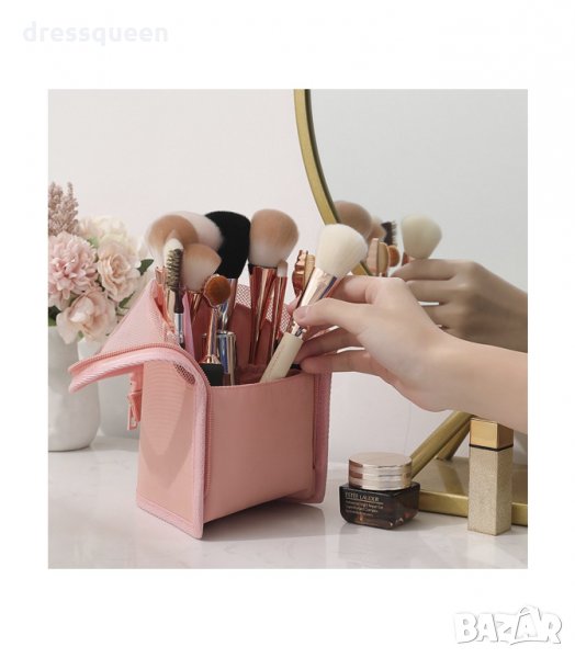 3163 Козметичен несесер за пътуване, поставка за четки за грим и козметика с цип, снимка 1