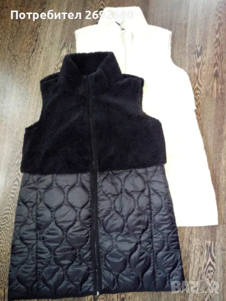 Нов дамски дълъг елек L-ка бежов/черен, снимка 1