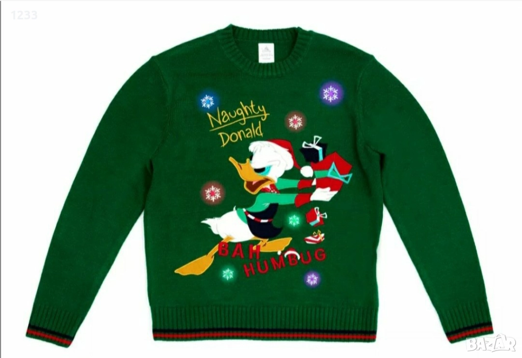 Мъжки коледен светещ пуловер на disney, снимка 1