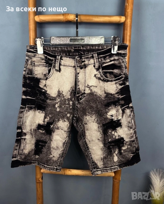 Мъжки Накъсани Къси Дънки С Избелял Ефект Код moskito19, снимка 1