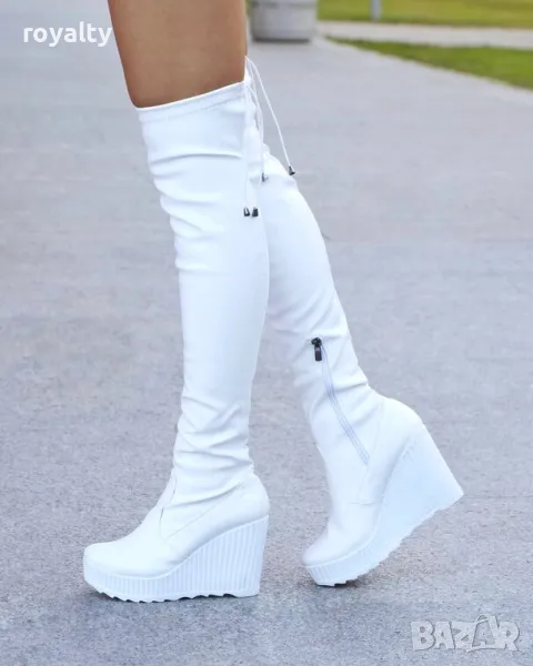 Ботуши на платформа - бяла кожа, снимка 1