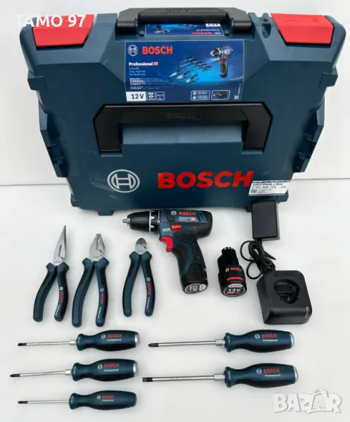 BOSCH GSR 12V-15 - Акумулаторен винтоверт с 8 ръчни инструмента, снимка 1