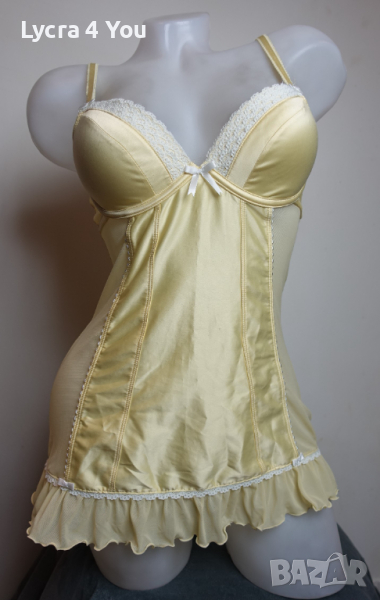 75В луксозна нощничка от жълт сатен и тюл, снимка 1