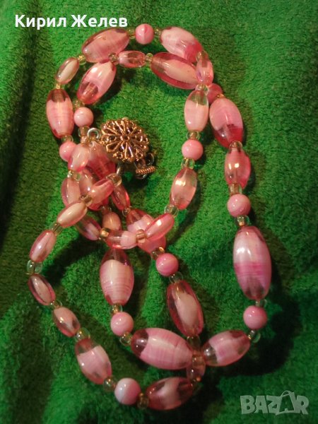 СТАРО ВИНТИДЖ КОЛИЕ ЦВЕТНО - АРТ СТЪКЛО КРИСТАЛ и МЪНИСТА ФИЛИГРАННА РЕТРО ЗАКОПЧАЛКА 34669, снимка 1