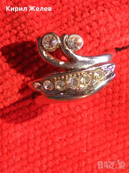 НЕЖЕН ФИГУРАЛЕН АРТ ПРЪСТЕН - ЛЕБЕД с КРИСТАЛИ СВАРОВСКИ и БЯЛА ПОЗЛАТА 7673, снимка 1