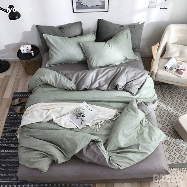 Двулицево спално бельо с ластик (размер за приста), 4 части - Модел WS17007, снимка 1