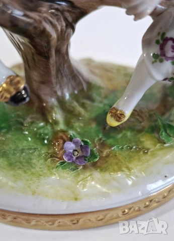 Порцеланова фигурка с момче и момиче на люлка - Volkstedt, Германия, снимка 7 - Статуетки - 53738958