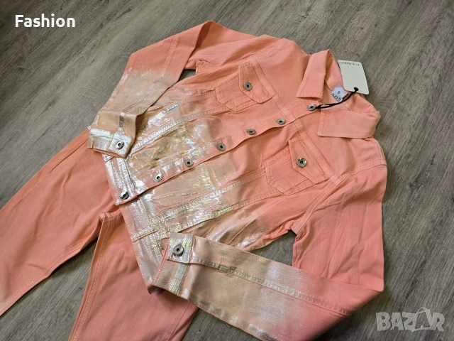 Нов уникален дънков комплект в розов цвят със сребърен акцент, снимка 3 - Дънки - 53641806