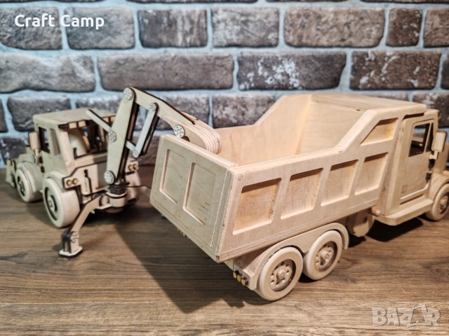 Комплект дървени модели – Багер и Самосвал – Craft Camp, снимка 7 - Коли, камиони, мотори, писти - 52738765