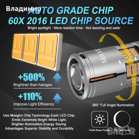 LED крушки | Ultra bright | Amber BA15S P21W, снимка 10 - Аксесоари и консумативи - 50605372