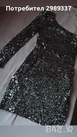 Елегантна черна пайетена рокля с едно рамо, снимка 2 - Рокли - 53155978