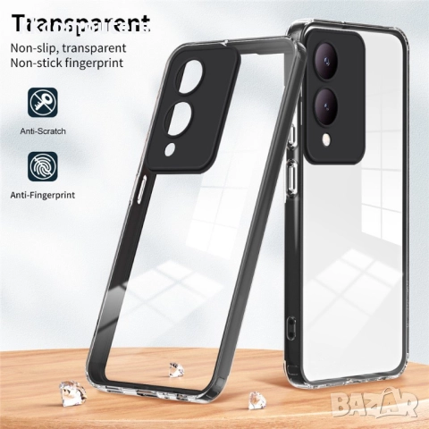 Защитен калъф TPU+PC за vivo Y17s 4G / Y28 5G / Y33t- TPU гръб, PC рамка, вкл. Протектор (Черен, Про, снимка 5 - Калъфи, кейсове - 52561544