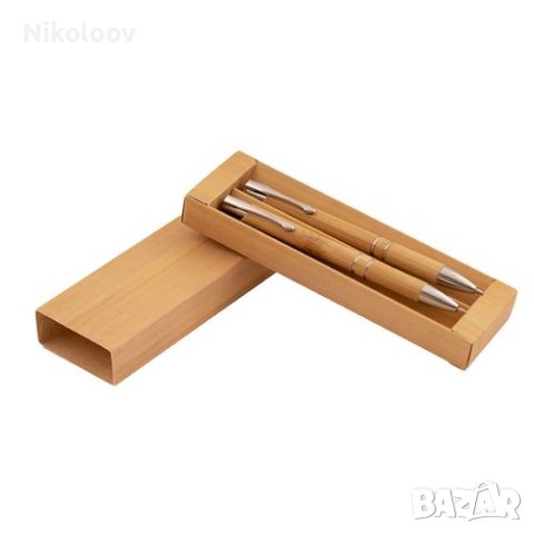Комплект бамбукови автоматични молив и химикалка в кутия