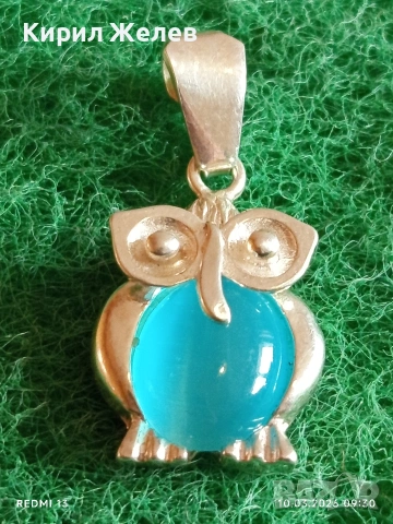 Сребърна висулка във формата на Бухал 🦉 с инкрустиран камък КОТЕШКО ОКО финно бижу 52625, снимка 2 - Колиета, медальони, синджири - 53777253