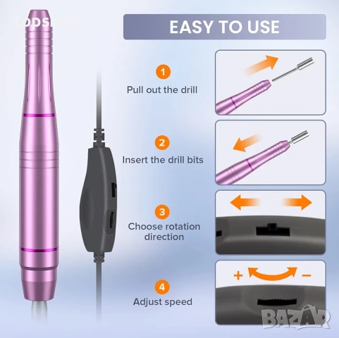 Нова електрическа пила за нокти, бормашина за акрилни нокти, гел, професионална електрическа ..., снимка 8 - Други инструменти - 52710373