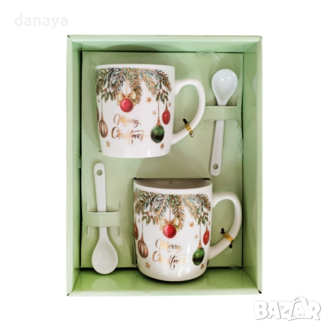 6243 Комплект коледни чаши с лъжички в подаръчна кутия – Merry Christmas, снимка 8 - Чаши - 52155041