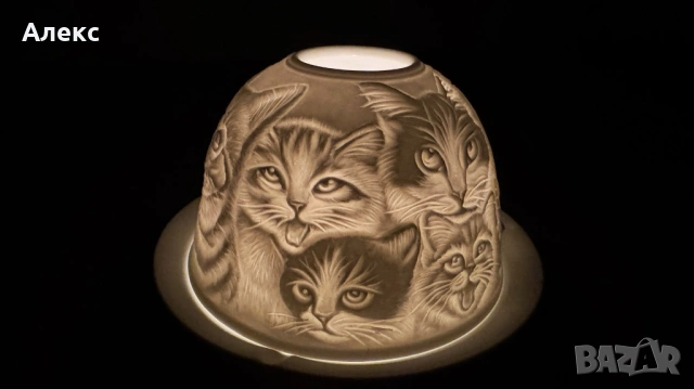 Разкошен чаен свещник, котенца–Фин порцелан!, снимка 5 - Сервизи - 53057546