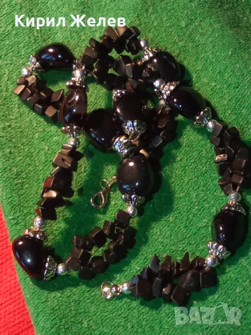 ЕФЕКТНА РЕТРО АРТ СТИЛ ОГЪРЛИЦА от КАМЪЧЕТА ЧЕРЕН АХАТ ХЕНД МЕЙД НАКИТ КОЛИЕ 47333, снимка 9 - Колиета, медальони, синджири - 47282909