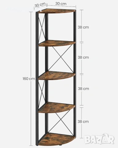 VASAGLE Ъглов етажерка с 5 нива, височина 160 см, библиотека, рафт за съхранение, за хол, баня, кухн, снимка 2 - Етажерки - 53826229