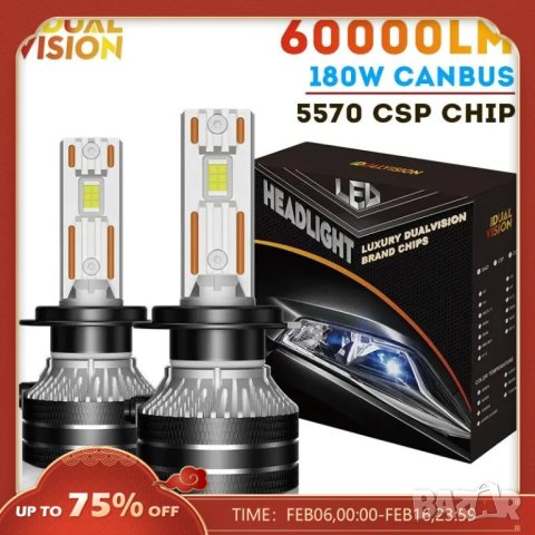 Лед крушки H4, H7, H11 | Led Canbus 180W 60000LM, снимка 2 - Аксесоари и консумативи - 44226309